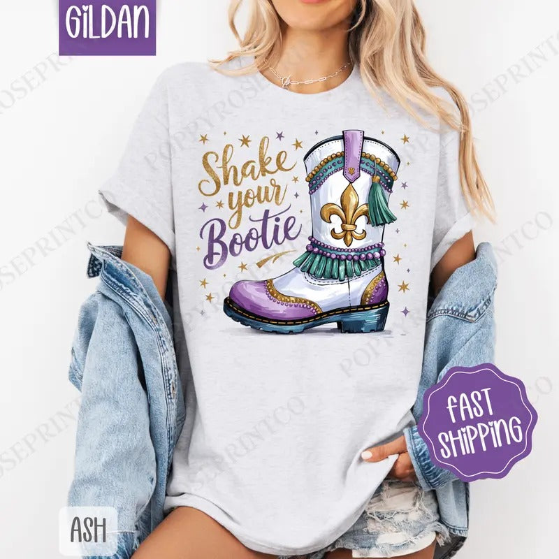 Shake Your Booties Shirt Gildan, Mardi Gras Women's Tee, Holiday Women's Tshirt Plus Sizes Oversized Louisiana Shirt