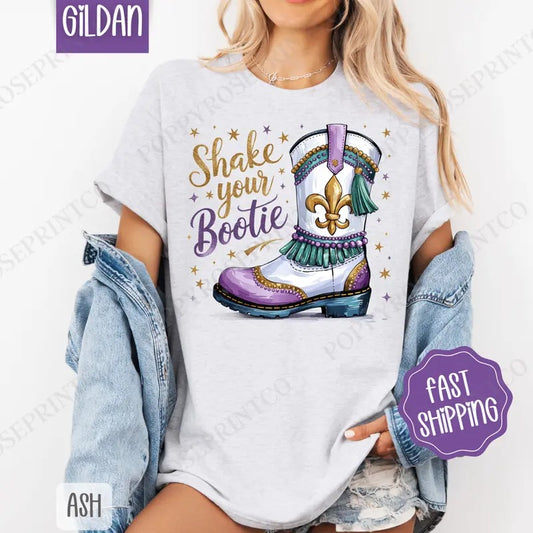 Shake Your Booties Shirt Gildan, Mardi Gras Women's Tee, Holiday Women's Tshirt Plus Sizes Oversized Louisiana Shirt