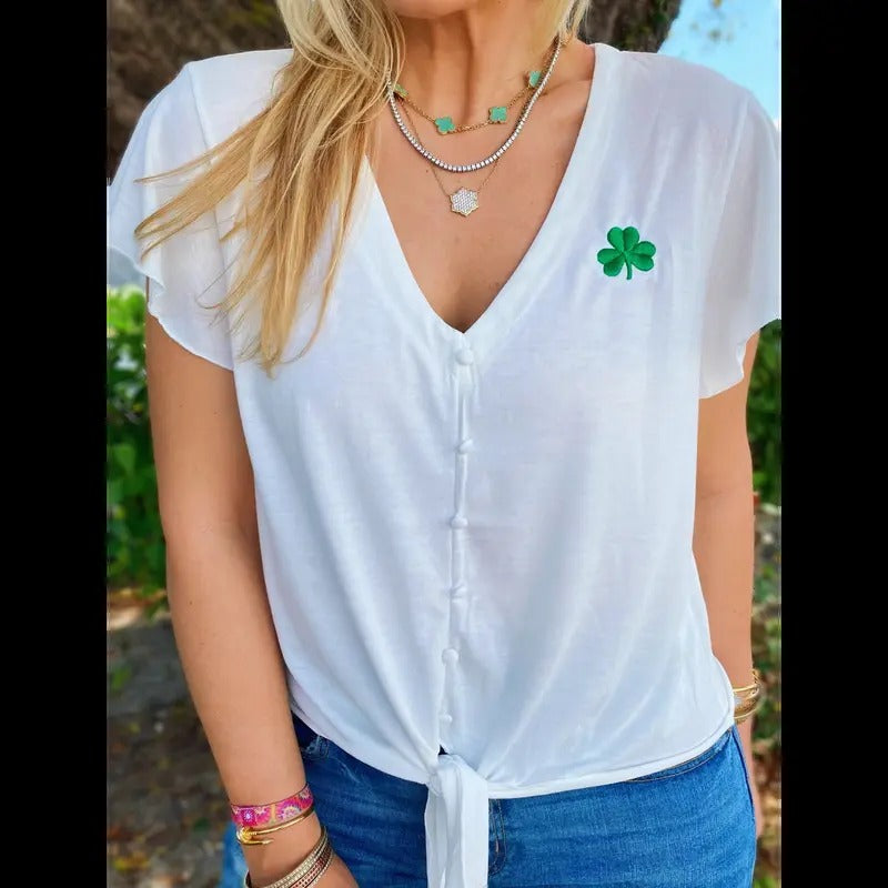 Shamrock Embroidered Tie Top T-Shirts, Hoodie, Sweatshirt | WearSparks.com
