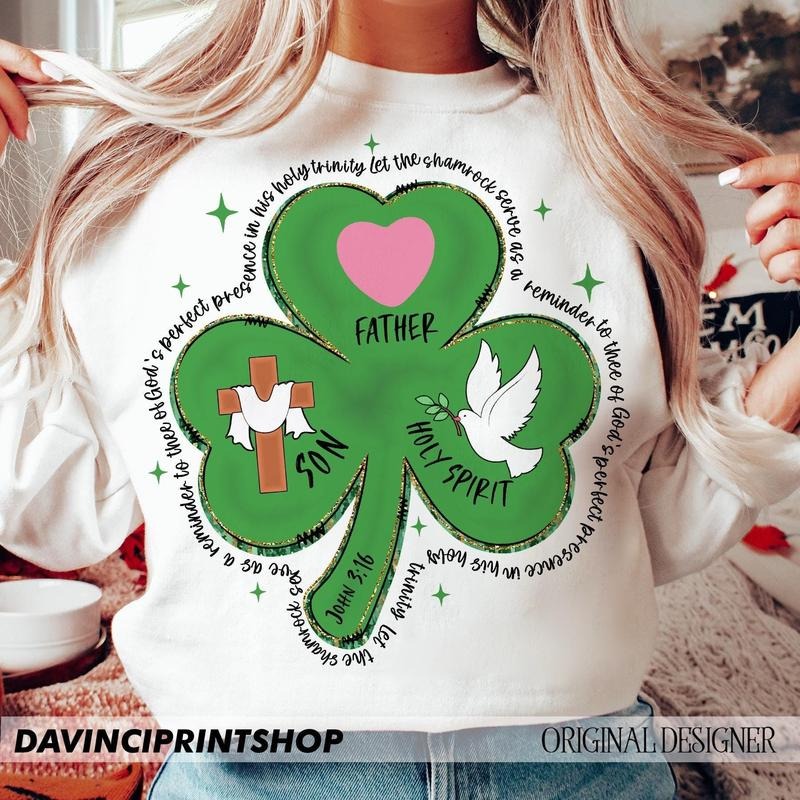 Shamrock Holy Trinity - St Patrick's Day Bible Verse Cards Father Son Holy Spirit 3 Leaf Clover Christian St Patrick's Regilious