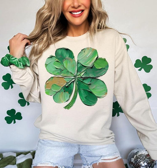 Shamrock St Patrick's Day Clover Clipart Hand-painted Green Leaf Lucky Irish Shamrock Textured Brushstroke Clover Art...