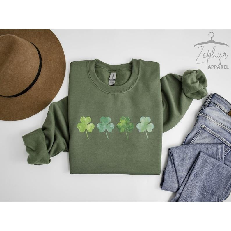 Shamrock Sweatshirt, Lucky Clover Sweatshirt, Lucky  Hoodie and Sweater; T-shirt Cotton Menswear | WearSparks.com