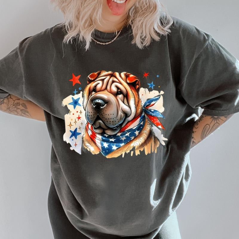 Shar Pei Patriotic Dog Shirt ~ Unisex Apparel Relaxed Fit Printed In The USA Clothing Womenswear Casual Comfort Cotton Top Athletic Boho Chic