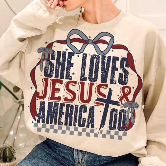 She Loves Jesus And America Too , Coquette 4Th Of July Shirt, Coquette Girly Shirt, American Girl Shirt, Jesus Shirt, Memorial Day Shirt, Usa Shirt