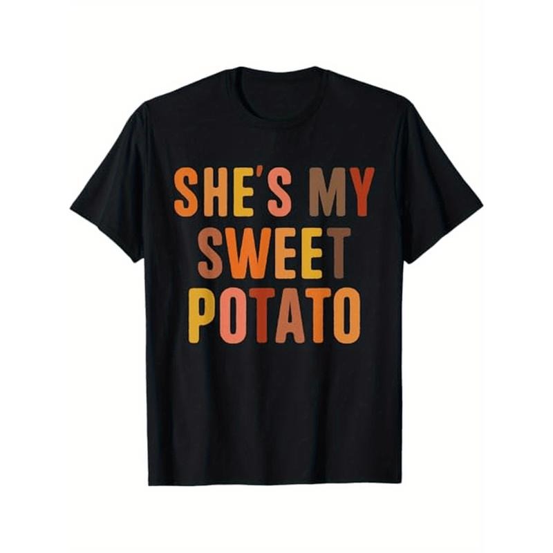 She's My Sweet Potato I Yam Thanksgiving Couples Matching T-Shirt, Halloween Thanksgiving Christmas Gifts for Men Women Friends Family,Black Made in USA