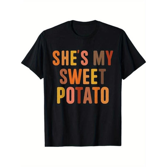 She's My Sweet Potato I Yam Thanksgiving Couples Matching T-Shirt, Halloween Thanksgiving Christmas Gifts for Men Women Friends Family,Black Made in USA