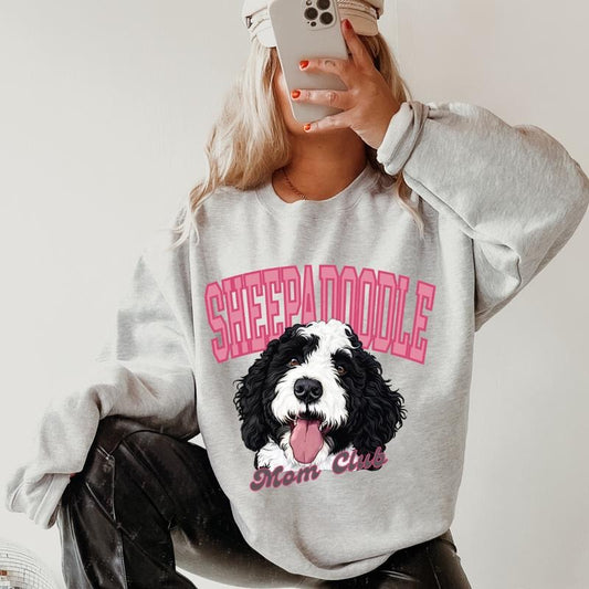Sheepadoodle Mom Club Sweatshirt ~ Sweatshirt Unisex Apparel Relaxed Fit Printed in the USA Clothing Womenswear Casual and Comfortable