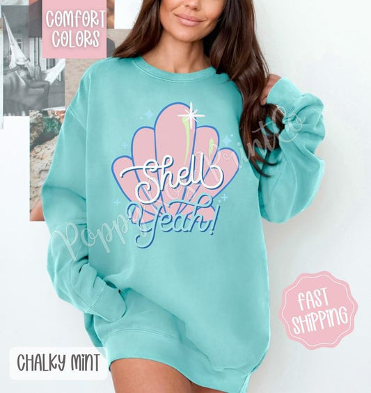Shell Yeah Comfort Colors Sweatshirt, Cute Summer Sweater, Girly Beach Crewneck T-Shirts, Hoodie | WearSparks.com