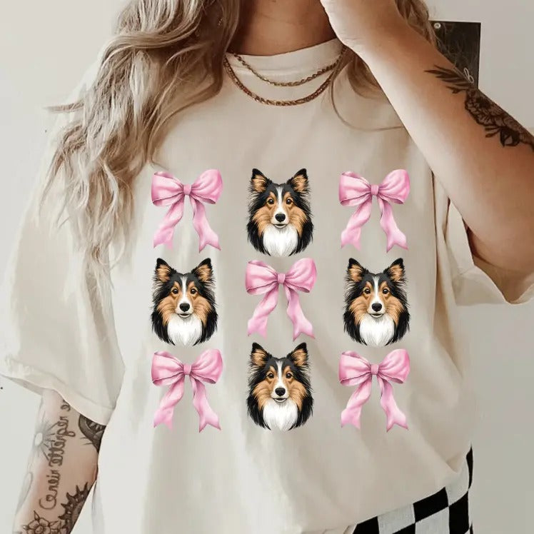 Sheltie and bows Shirt ~ Unisex Apparel Relaxed Fit Printed In The USA Clothing Womenswear Casual Comfort Cotton Top Athletic Boho Chic