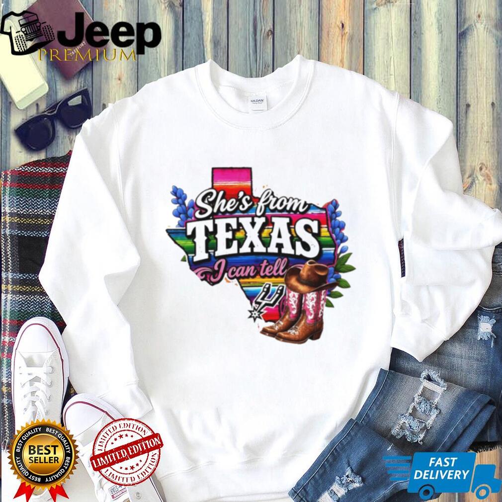 She’s From Texas State Pride Serape Map Boots Flowers Retro Vintage Women Fans T Shirt