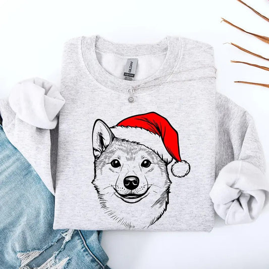 Shiba Inu, Santa, Dog, Christmas, Dog Lover, Pet Sweatshirt, Crew Neck, Women's, Crewneck