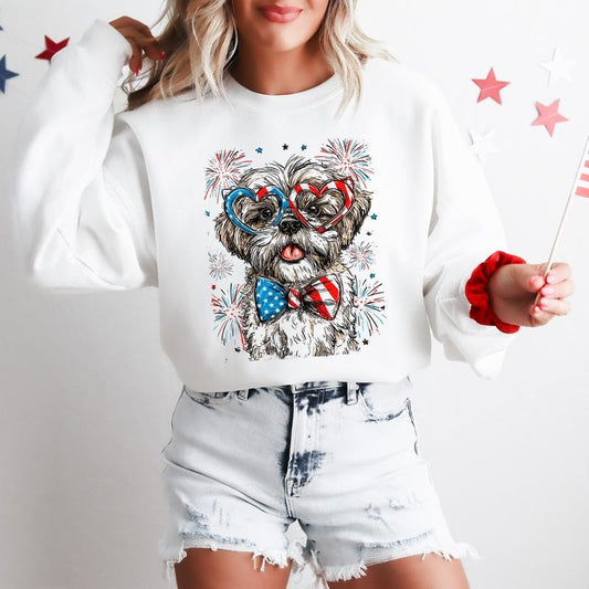 Shih Tzu Patriotic Dog, USA, America, Pet Lover, 4th of July Sweatshirt, Crew Neck, Women's, Crewneck T-Shirts, Hoodie