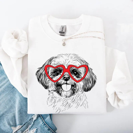 Shih Tzu, Pet, Dog Breed, Valentine's Sweatshirt, Crew Neck, Women's, Crewneck, Valentine's Day, Love, Heart, Cupid