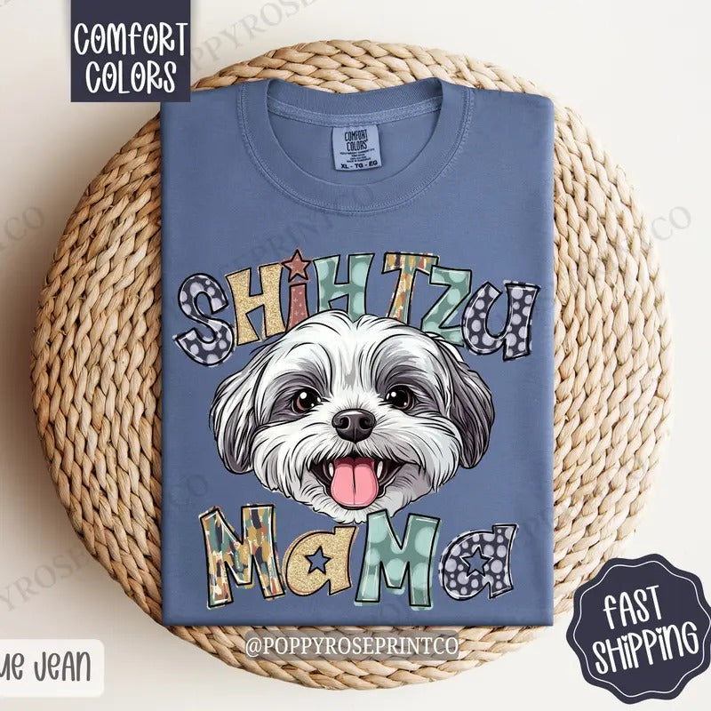 Shihtzu Mama Comfort Colors, Dog Mom Tee, Cute Mama Women's Tshirt Hoodie, Sweatshirt | WearSparks.com