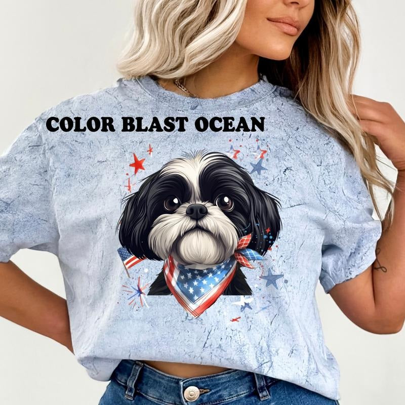 Shihtzu Patriotic Dog Shirt ~ Unisex Apparel Relaxed Fit Printed In The USA Clothing Womenswear Casual Comfort Cotton Top Athletic Boho Chic