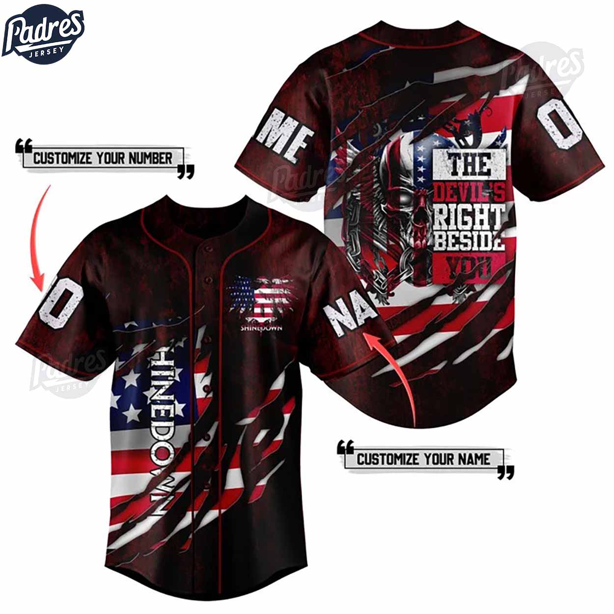 Shinedown Band USA Flag Custom Baseball Jersey - Padres Jersey Oasis: Elevate Your Baseball Style Game
