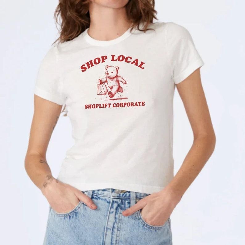Shop Local Iconic Slogan Baby T-shirt, 90s Aesthetic Vintage Tee Trending Print Top Unisex Heavy Cotton Tee