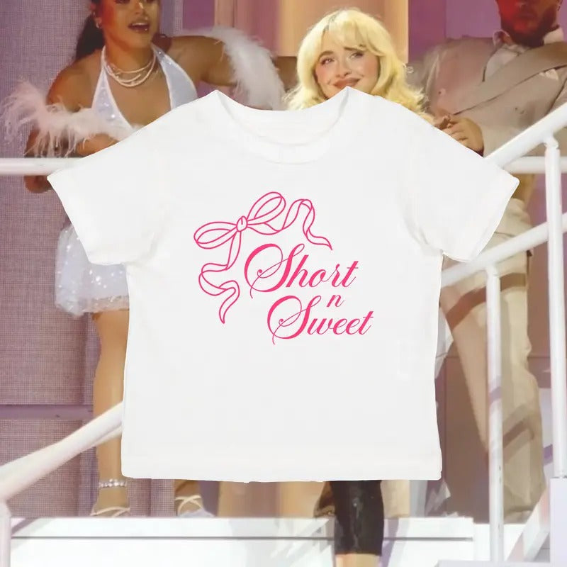 Short n? Sweet Bow Baby Tee - Pink, Tour Shirt For Fan, Baby Tee Merch