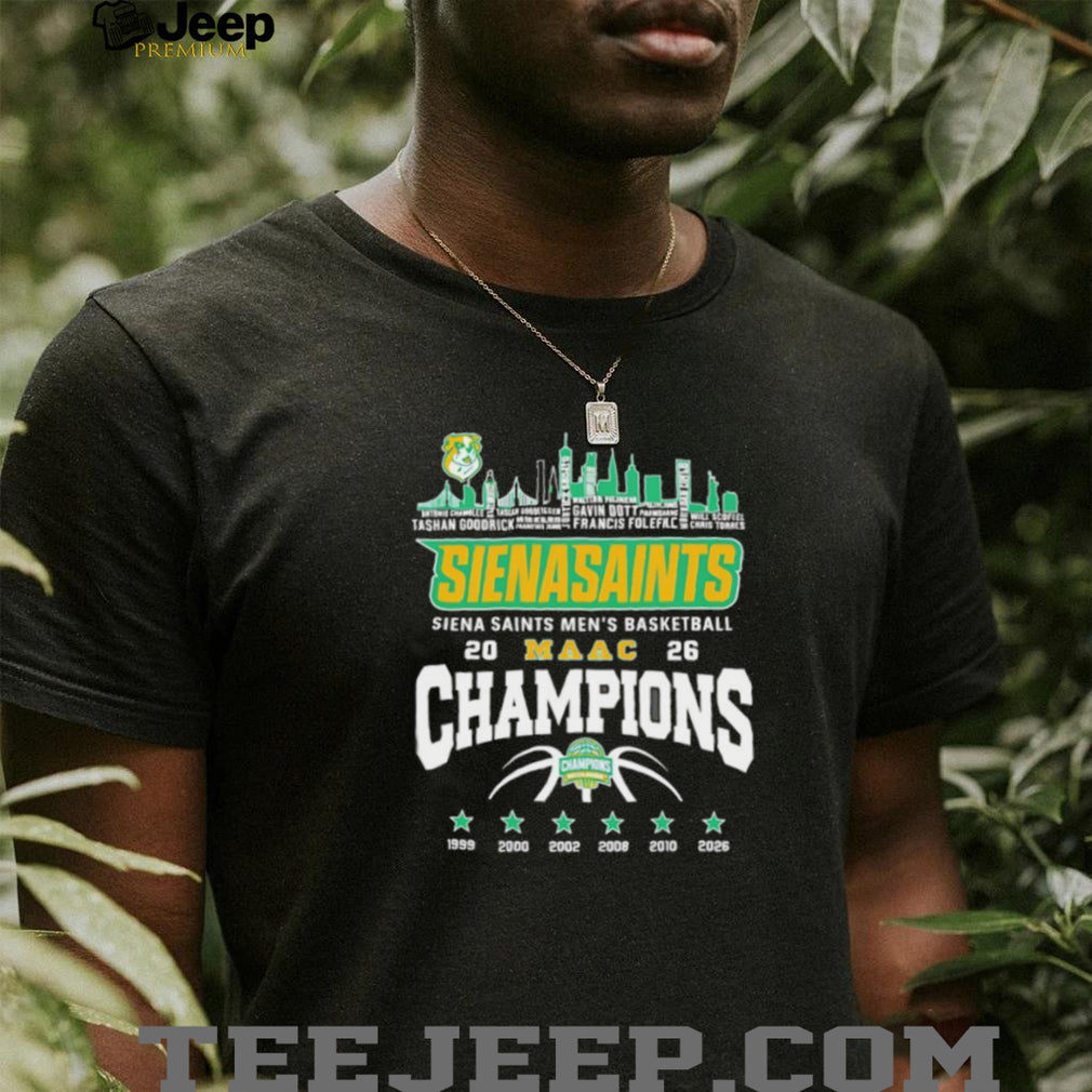 Siena Saints Men’s Basketball 2026 MAAC Champions Skyline Black T Shirt