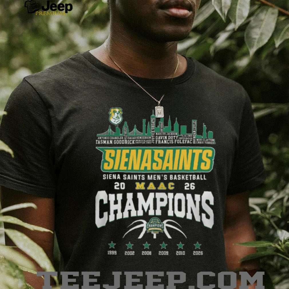 Siena Saints Men’s Basketball 2026 MAAC Champions Skyline T Shirt