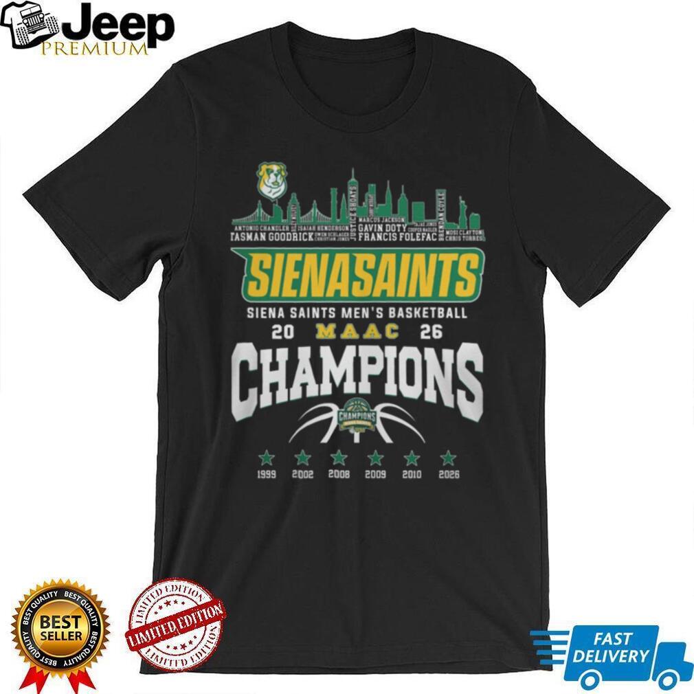 Siena Saints Men’s Basketball 2026 MAAC Champions Skyline T Shirt