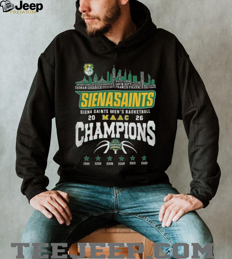 Siena Saints Men’s Basketball 2026 MAAC Champions Skyline T Shirt