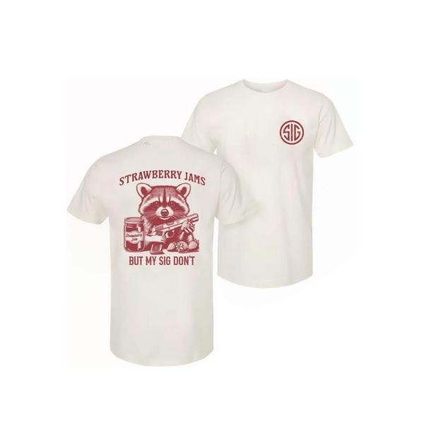 Sig Sauer Strawberry Jams But My Sig Don't 2 Sided T-Shirt - Sweatshirt - Hoodie, Drinking Graphic Tee, Unisex Short Sleeve Casual 100% Cotton, Men's Graphic Tees
