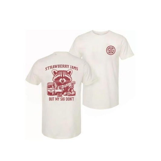 Sig Sauer Strawberry Jams But My Sig Don't 2 Sided T-Shirt - Sweatshirt - Hoodie, Drinking Graphic Tee, Unisex Short Sleeve Casual 100% Cotton, Men's Graphic Tees