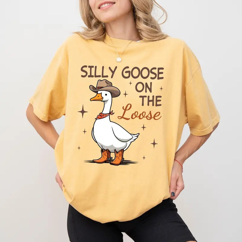 Silliest Goose On The Loose Shirt Comfort Colors, Funny Cowboy Goose Graphic Tee, Silliest Goose Tshirt, Meme Goose Bumps...
