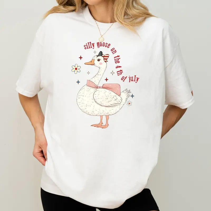 Silly Goose 4th of July Shirt, America Coquette, Fourth of July Shirt, Patriotic Mama Crewneck, Girly America, Coquette 4th of July Shirt