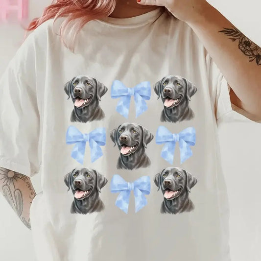 Silver Lab with bows Shirt ~ Unisex Apparel Relaxed Fit Printed In The USA Clothing Womenswear Casual Comfort Cotton Top Athletic Boho Chic