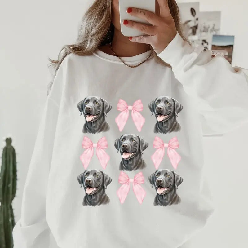 Silver Labrador with bows Sweatshirt ~ Sweatshirt Unisex Apparel Relaxed Fit Printed in the USA Clothing Womenswear Casual and Comfortable