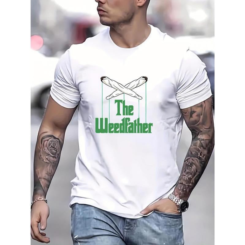 Simple Men's Round Neck Short Sleeve The Weedfather Print T-Shirt for Leisure and Comfortable Wear Made in USA