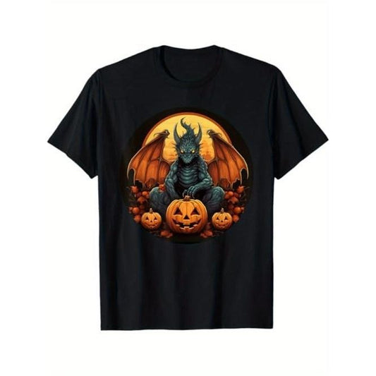 Sitting Dragons Face with Pumpkins T-Shirt,  Gift for Dragon and Pumpkin Lovers, Halloween Gift Made in USA