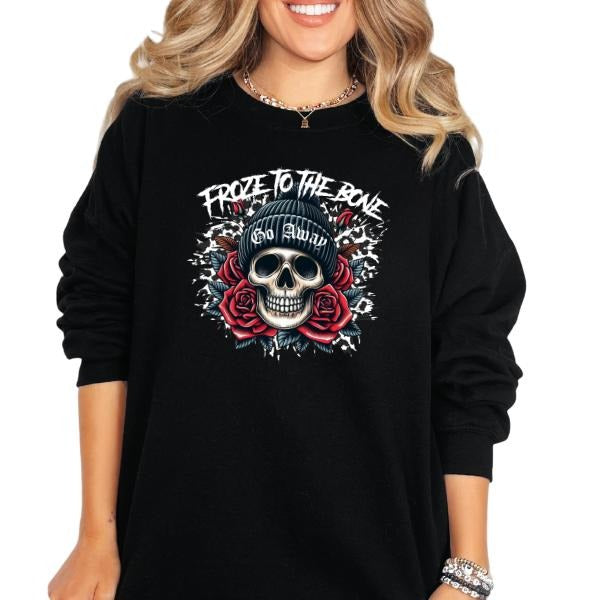 Froze the Bone Tshirt, Hoodie, or Long Sleeve Crewneck Sweatshirt - Skull, Gothic, Comfortable Pullover Sweater, TShirt w/Skeleton & Rose Graphic