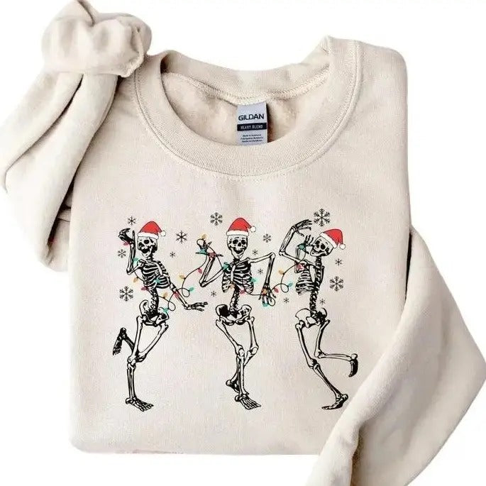 Skeleton Christmas Sweatshirt - Cotton Crewneck, Holiday Sweater, New Year Shirt, Cotton Menswear, Ideal for Holiday Celebrations