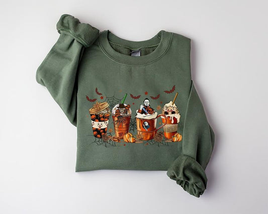 Skeleton Coffee Cups Sweatshirt, Coffee Cups Sweatshirt, Skull Coffee Cup Sweatshirt, Skeleton Halloween Sweatshirt,...