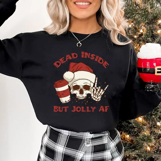 Skeleton Dead Inside But Jolly AF Christmas T-Shirt, Christmas Season, Christmas Skeleton, Merry Christmas, Funny Gift for Friends, Holiday Season