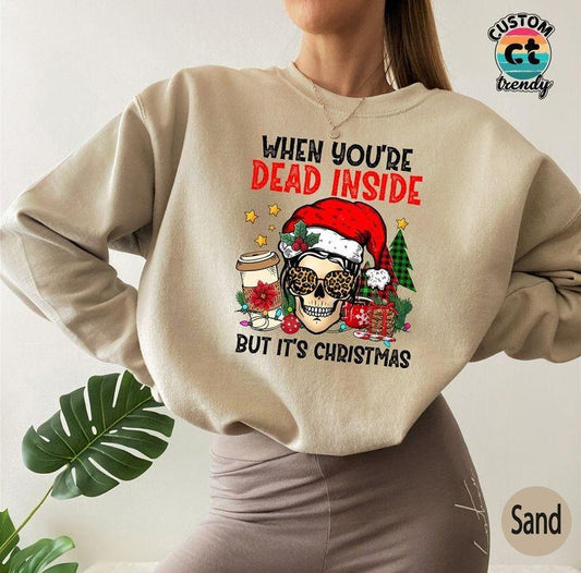 Skeleton Drinking Coffee Sweatshirt,Christmas Sweatshirt,Skeleton ,Coffee Lover T Sweatshirt,Skeleton Skull TSweatshirts,Xmas Gifts,Holiday Tee,U5461