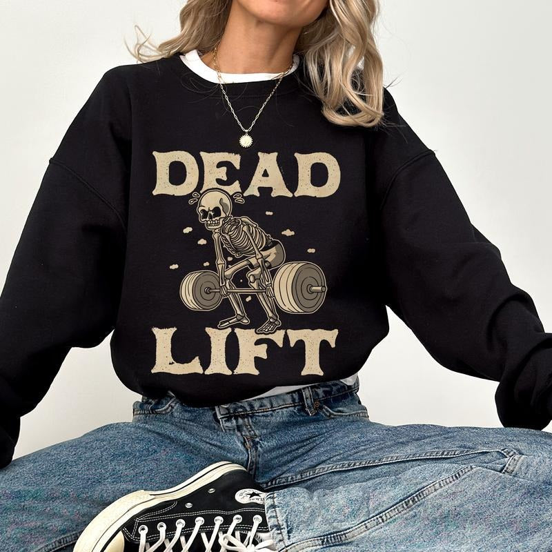 Skeleton Gym Sweatshirt, Muscle Mommy Long Sleeves Pullover, Workout Gifts, Ladies Fitness Clothing, DeadLift Sweater.