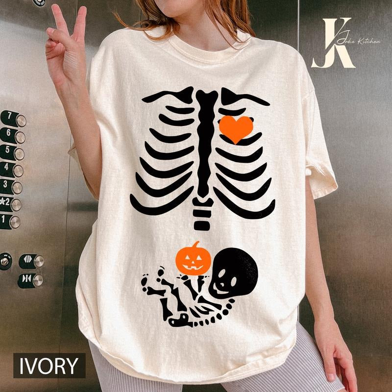 Skeleton Halloween Maternity Shirt, Funny Pregnancy Announcement Shirt 2023, Pregnant Women Costume, Fall New Mom Sweater, Mommy to Be Gift