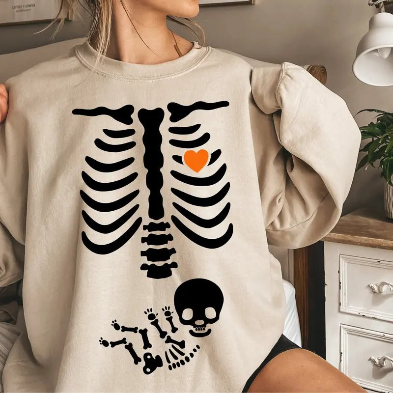 Skeleton Halloween Maternity Sweatshirt, Funny Pregnancy Announcement Shirt, Pregnant Women Costume, Fall New Mom Sweater, Mama To Be Shirt, Halloween Gift Shirt