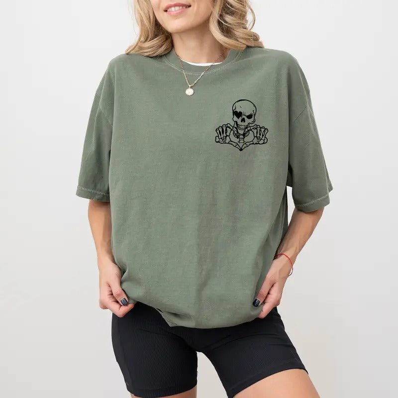 Skeleton Hands Heart Comfort Colors Shirt, Funny Skull Unisex T-shirt, Funny Love Vibes Tee, Couple Clothing Hoodie,...