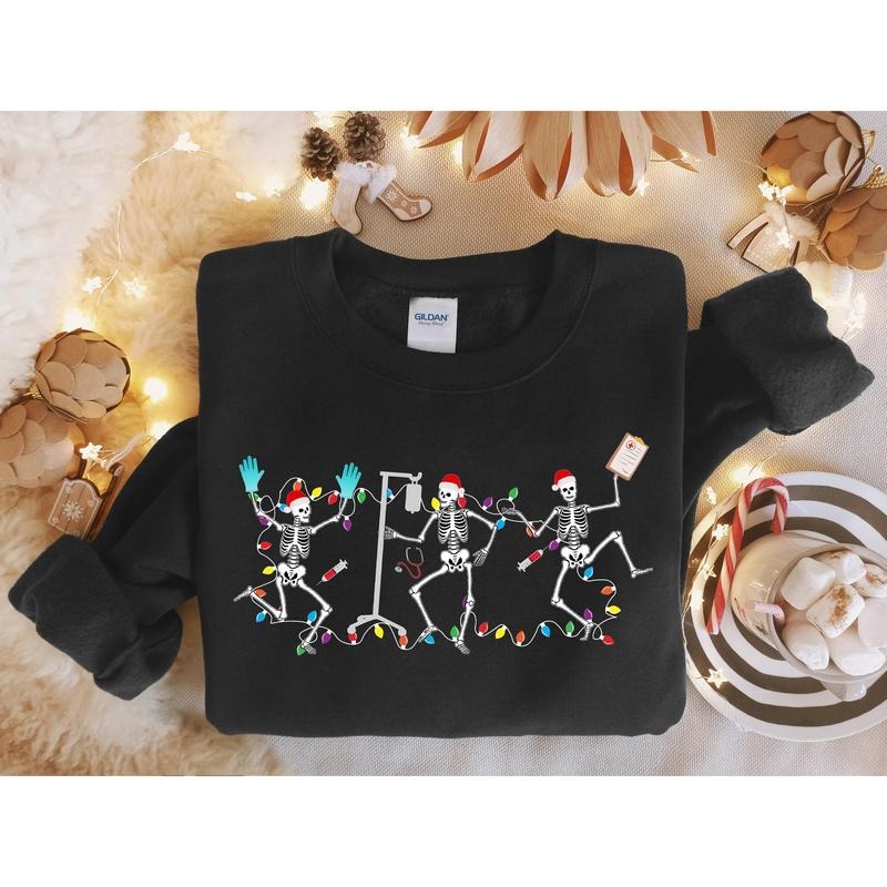 Skeleton Nurse Christmas Sweatshirt, Christmas Skeleton Dancing Tee, Christmas Gift for Nurse, Nursing Tee, Registered Nurse Tee, Nurse Shirt