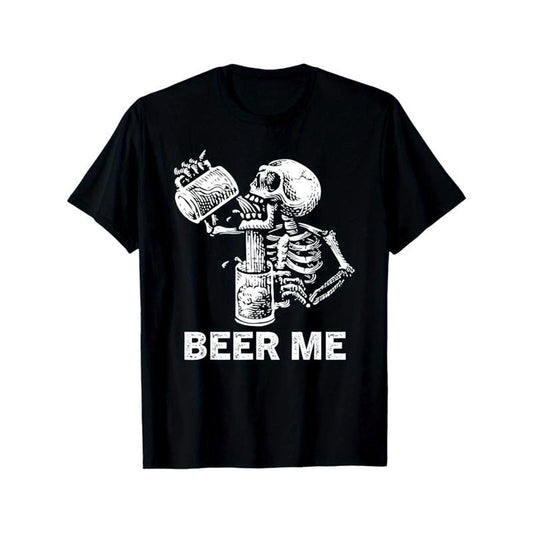 Skeleton Print Men's Cotton T-shirt, Graphic Tee Men's Outdoor Clothes, Men's Halloween Clothing, Casual Short Sleeve...