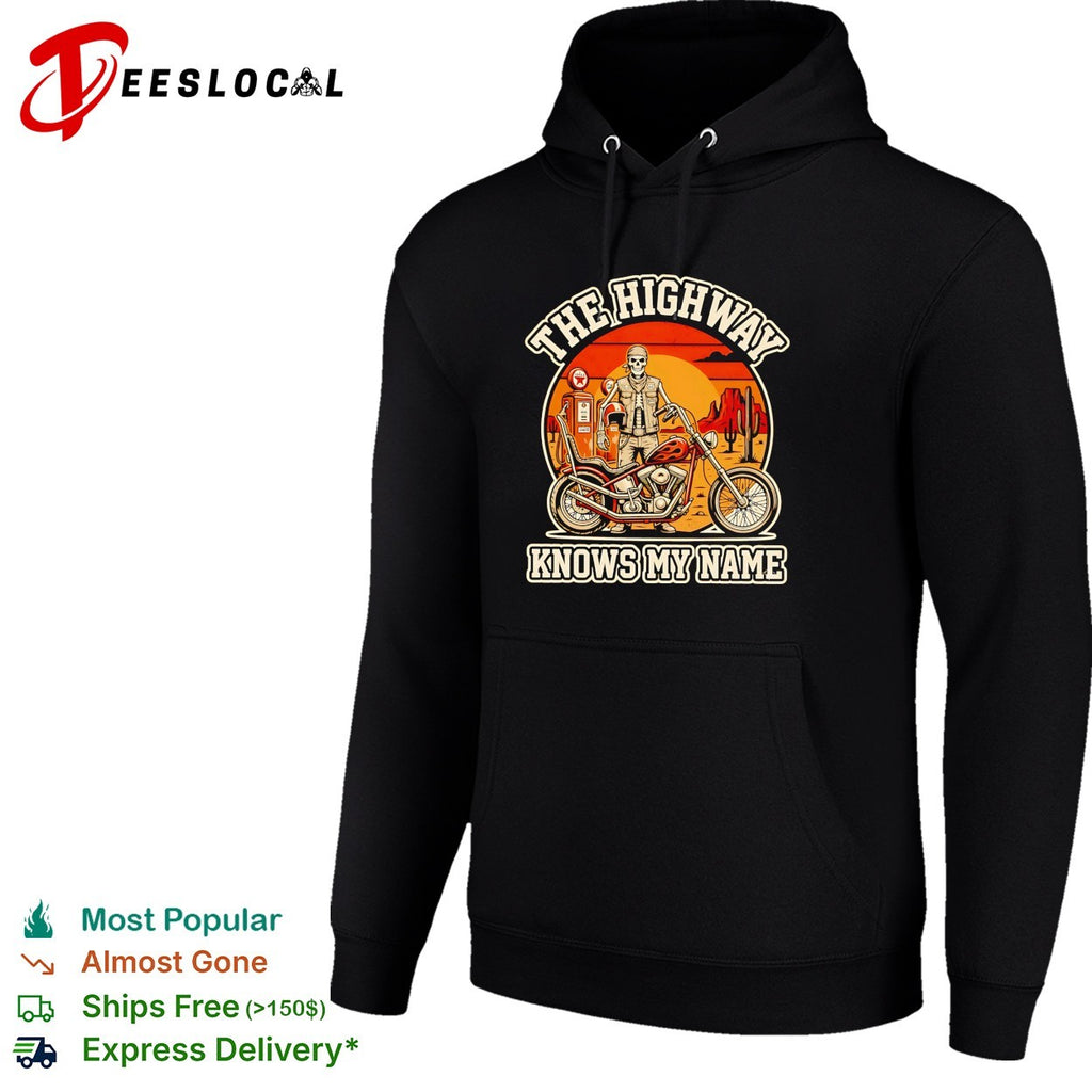 Skeleton biker at gas station the highway knows my name shirt