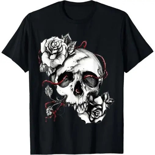 Skull And Roses T-Shirt  Made in USA