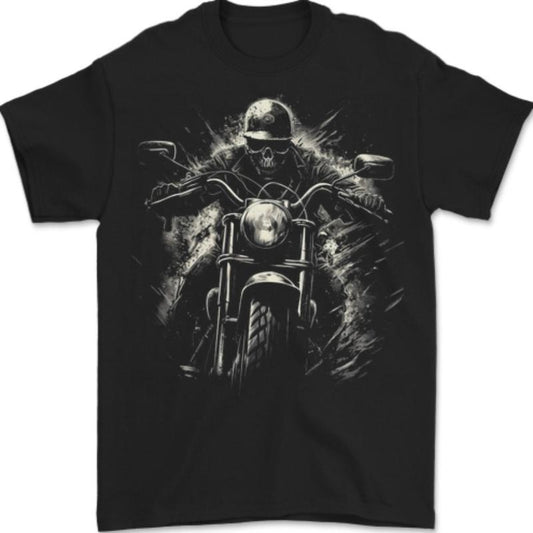 Skull Biker Motorcycle Motorbike Grim Reaper Mens T-Shirt Cotton Made in USA