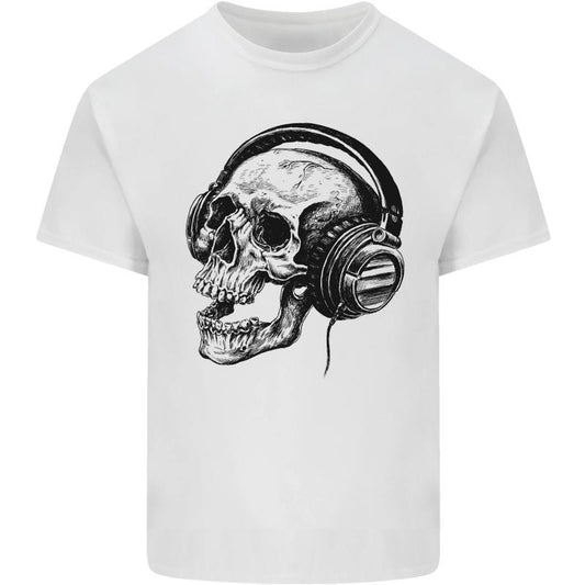 Skull Headphones Gothic Rock Music DJ Mens Cotton T-Shirt Tee Top Made in USA