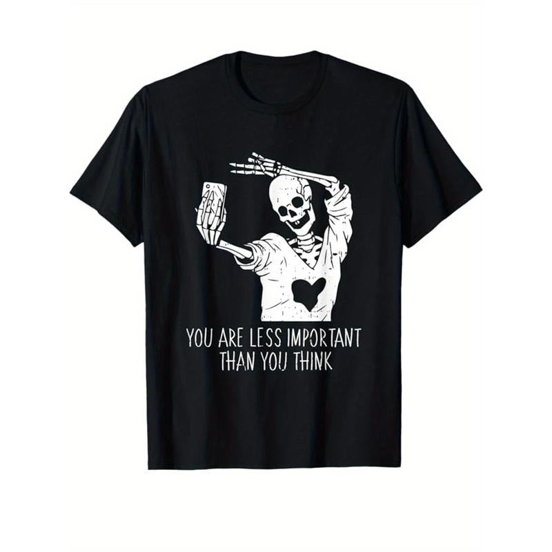Skull Print Men's cotton T-shirt, Graphic T-shirt Men's outdoor wear, Men's Halloween costume, casual short sleeve crew neck T-shirt, men's top, Men's gift Made in USA